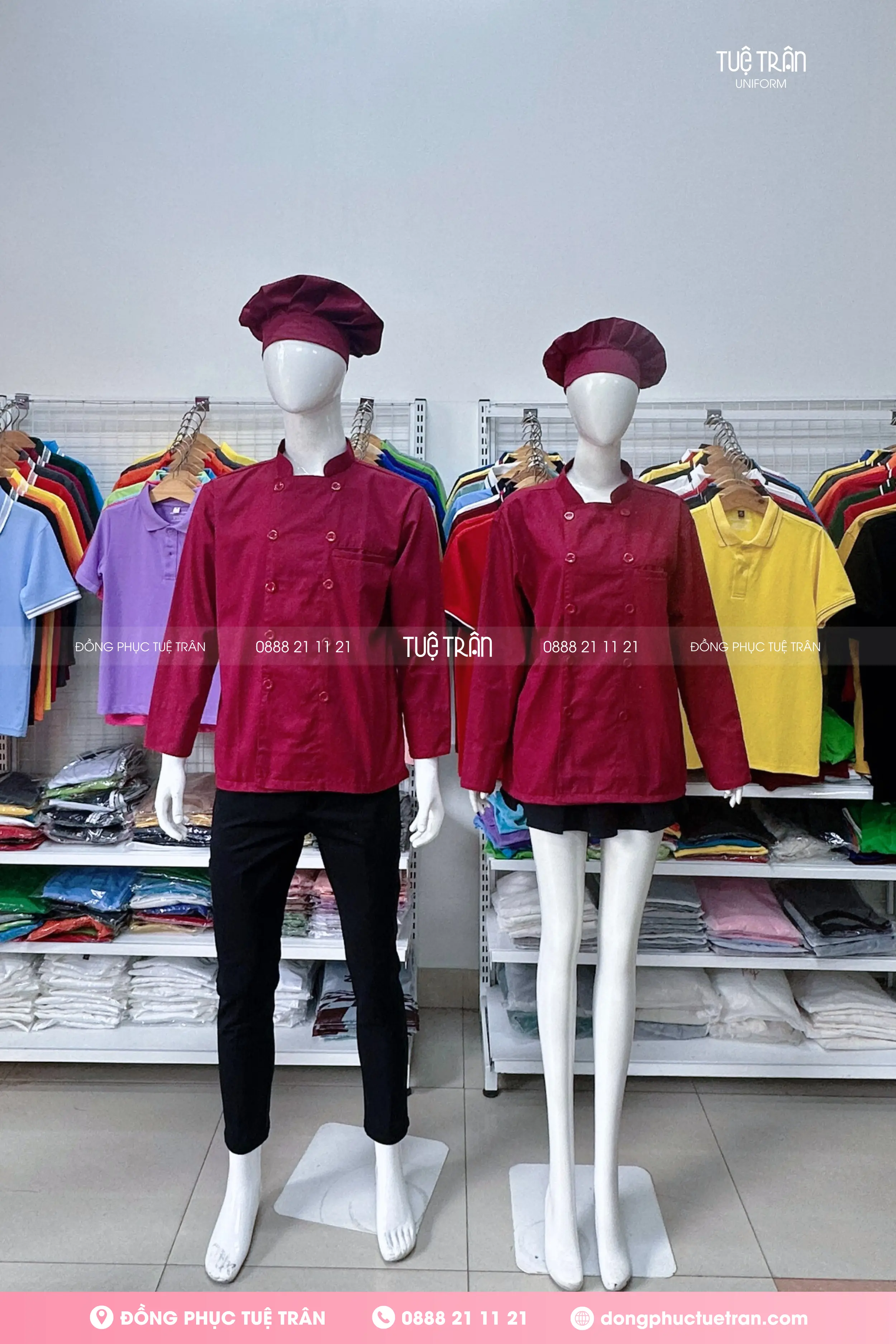 Áo bếp tay dài đỏ trơn