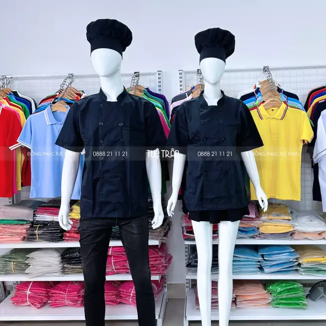Áo bếp tay ngắn đen trơn