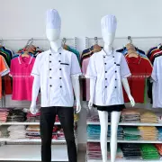 Áo bếp tay ngắn trắng viền đen